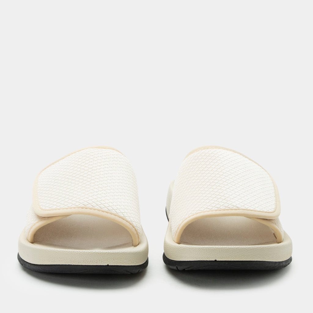 Ova8tion Beige sandal on a Ergo Foam outsole | Beige slide on sandal with a mesh upper and lining.