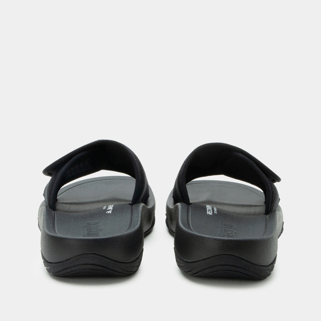 Ova8tion Raven sandal on a Ergo Foam outsole | Black slide on sandal with a mesh upper and lining.