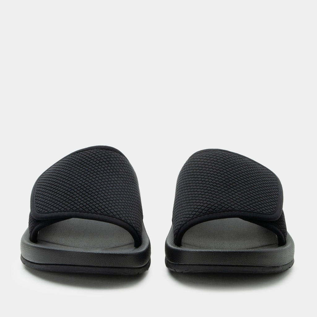 Ova8tion Raven sandal on a Ergo Foam outsole | Black slide on sandal with a mesh upper and lining.