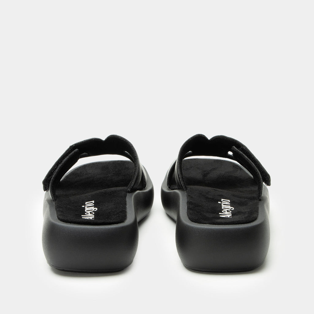 Portia Black sandal| Black leather slide on sandal on a lightweight outsole.