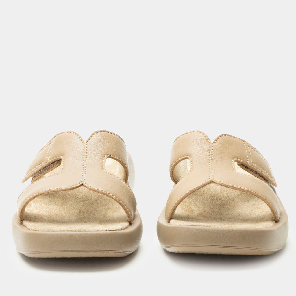 Portia Beige sandal| Tan leather slide on sandal on a lightweight outsole.