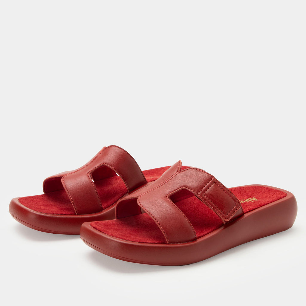 Portia Ruby sandal| Red leather slide on sandal on a lightwight outsole.