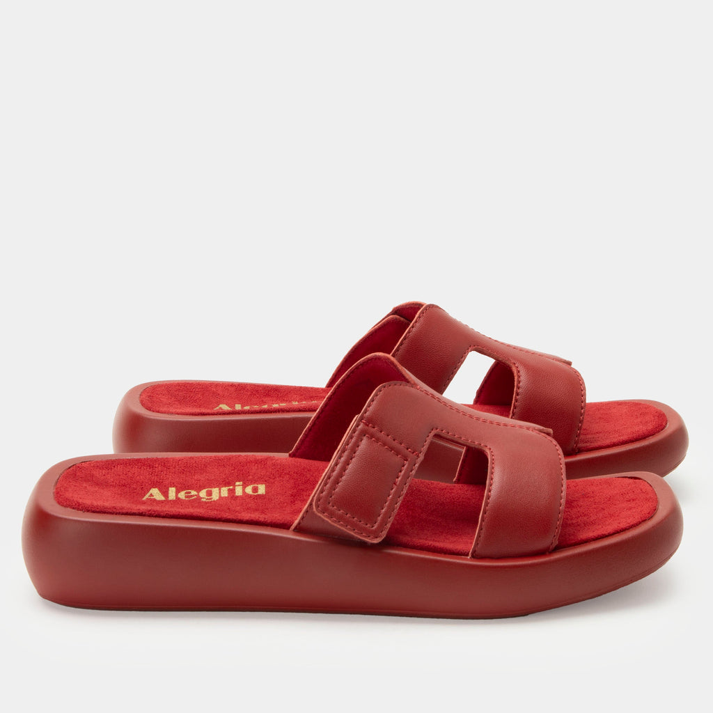 Portia Ruby sandal| Red leather slide on sandal on a lightweight outsole.