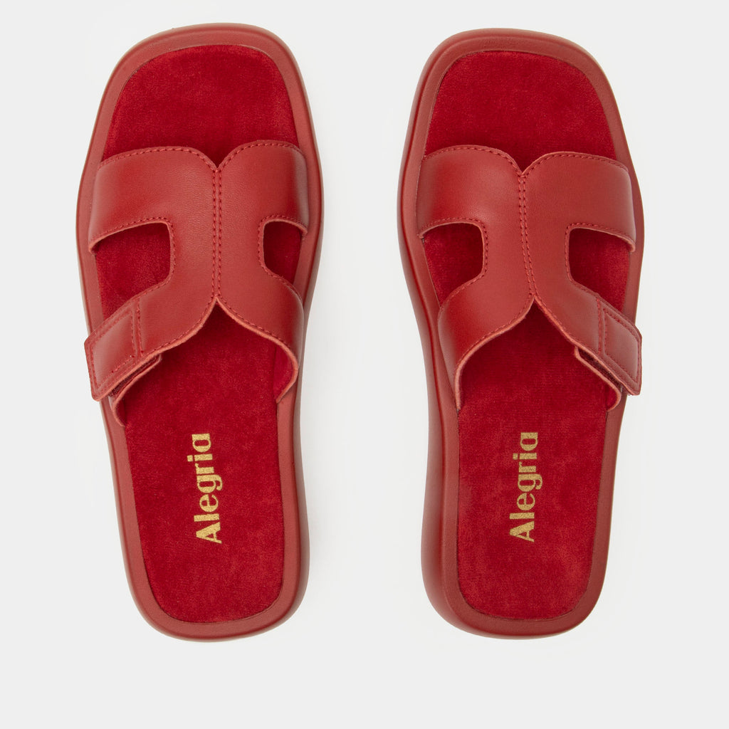 Portia Ruby sandal| Red leather slide on sandal on a lightwight outsole.