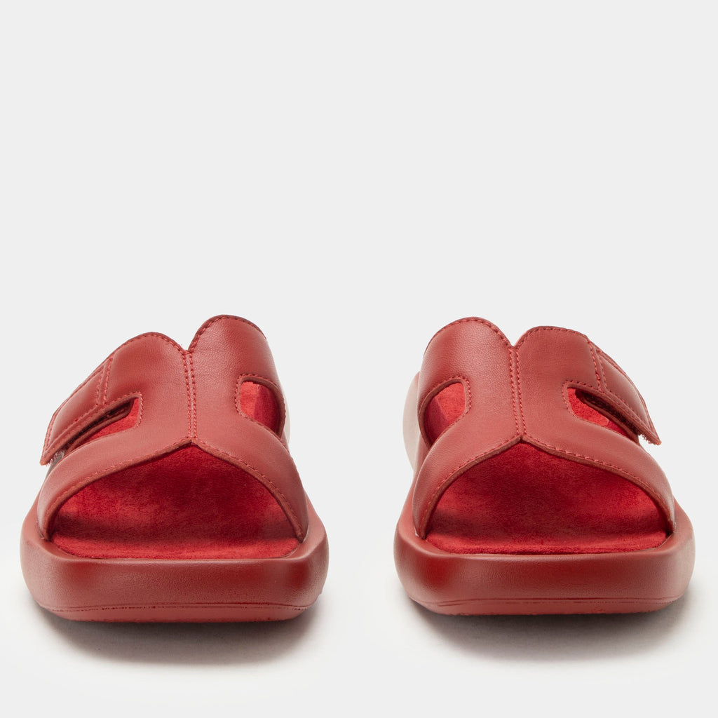 Portia Ruby sandal| Red leather slide on sandal on a lightwight outsole.