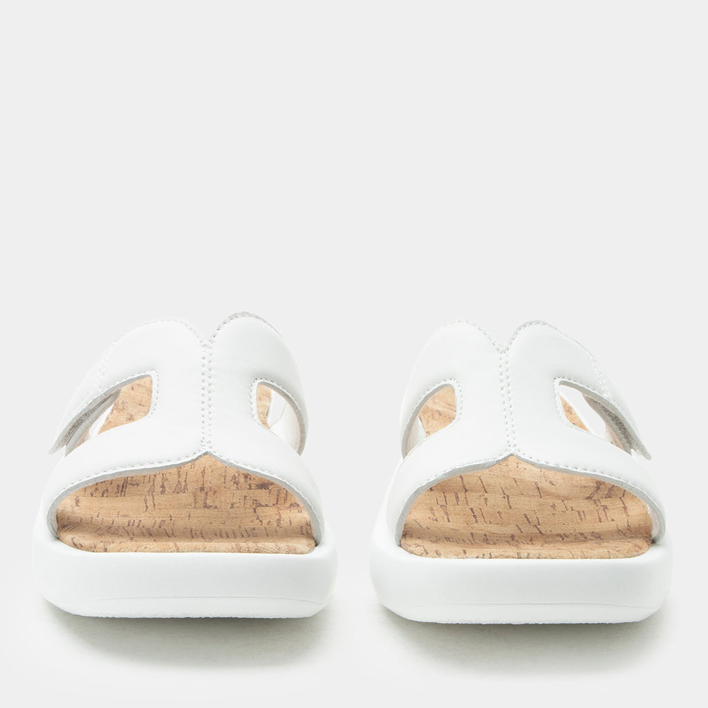 Portia All White sandal| white leather slide on sandal on a lightweight outsole.