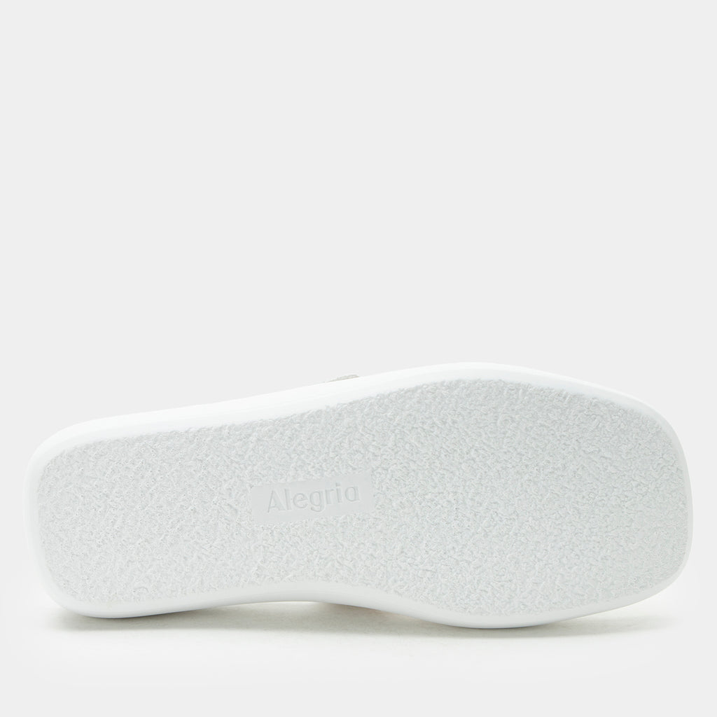 Portia All White sandal| white leather slide on sandal on a lightweight outsole.