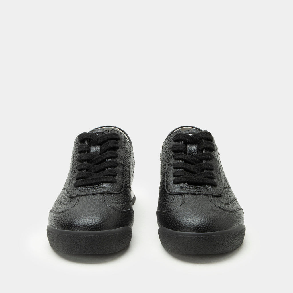 Reagan Black shoe on a lightweight Retro sport outsole. | Black lace up shoe on vegan leather uppers.