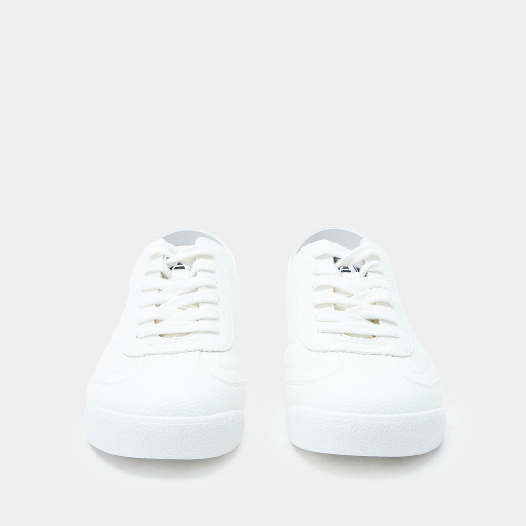 Reagan White shoe on a lightweight Retro sport outsole. | White lace up shoe on vegan leather uppers.