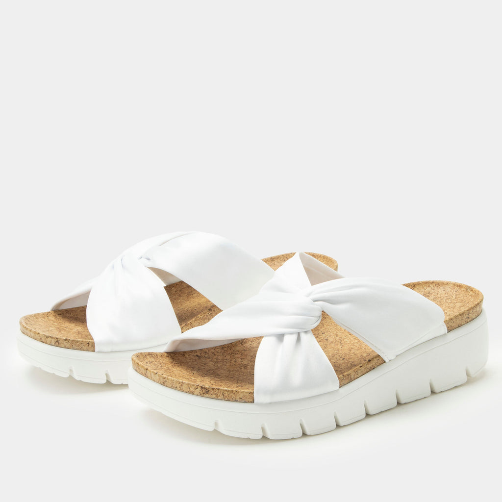 Rylie White slide on sandal on a heritage outsole