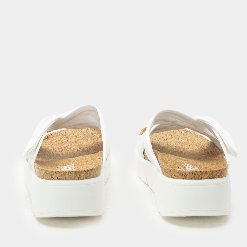 Rylie White slide on sandal on a heritage outsole