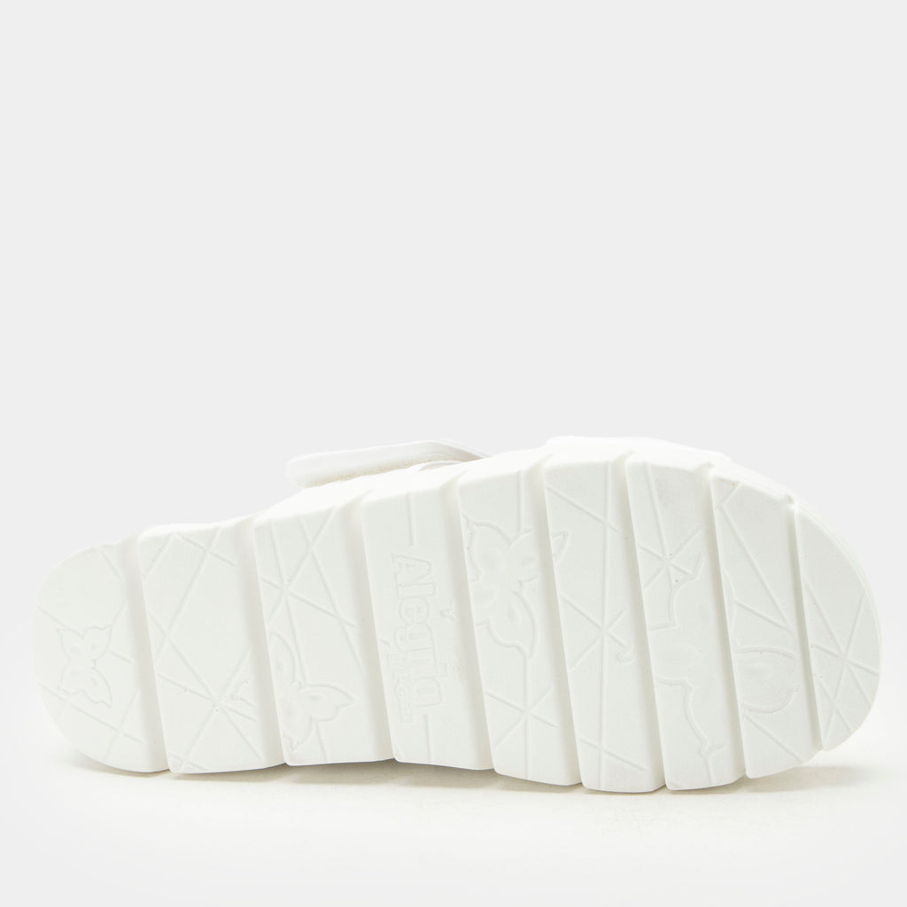 Rylie White slide on sandal on a heritage outsole