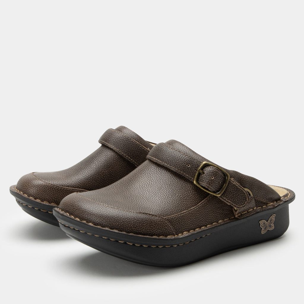 Seville Don't Stress Brown Clog with a swivel strap on a Classic Rocker outsole - SEV-6308_S1