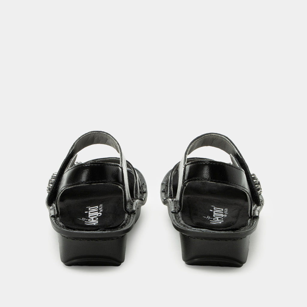 Vienna Black Sapphire Sandal with two adjustable hook and loop closures | Black sandal on leather upper.