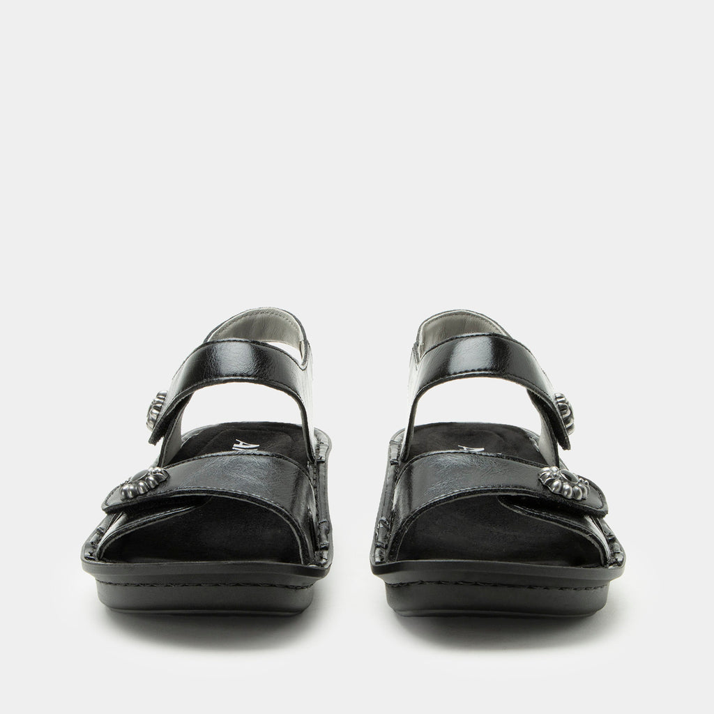 Vienna Black Sapphire Sandal with two adjustable hook and loop closures | Black sandal on leather upper.