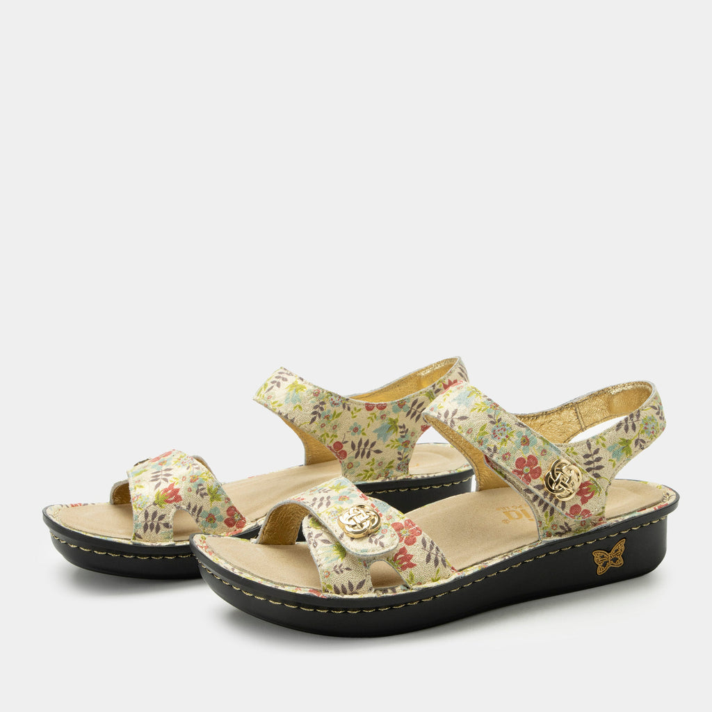 Vienna Good As Gold Sandal with two adjustable hook and loop closures | Gold sandal with a printed leather upper.