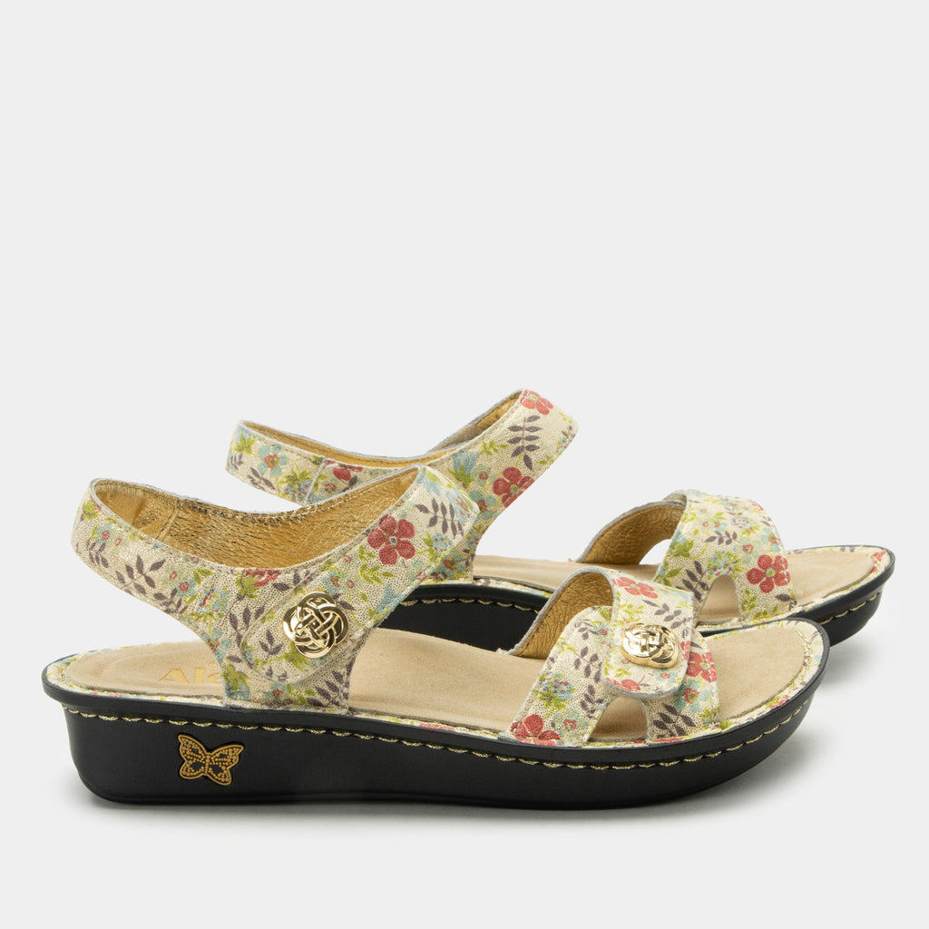 Vienna Good As Gold Sandal with two adjustable hook and loop closures | Gold sandal with a printed leather upper.