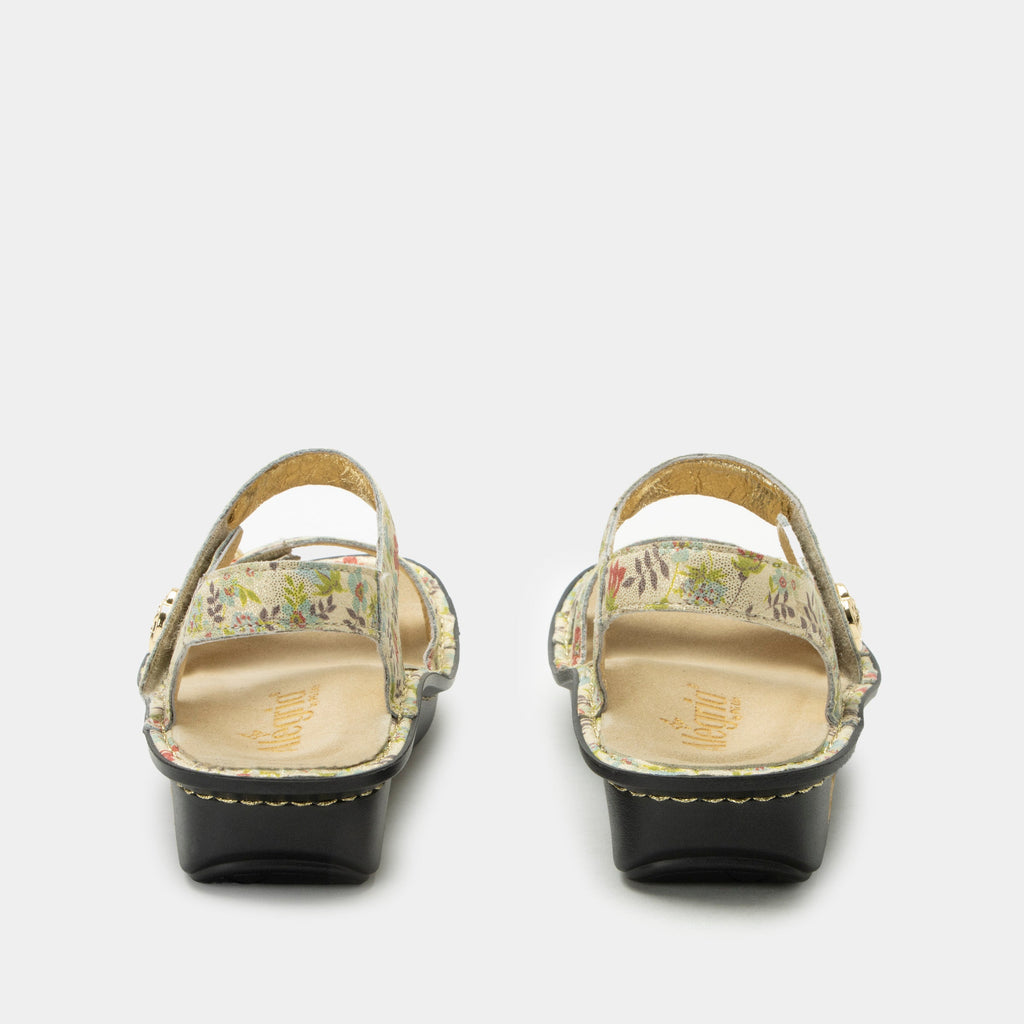 Vienna Good As Gold Sandal with two adjustable hook and loop closures | Gold sandal with a printed leather upper.