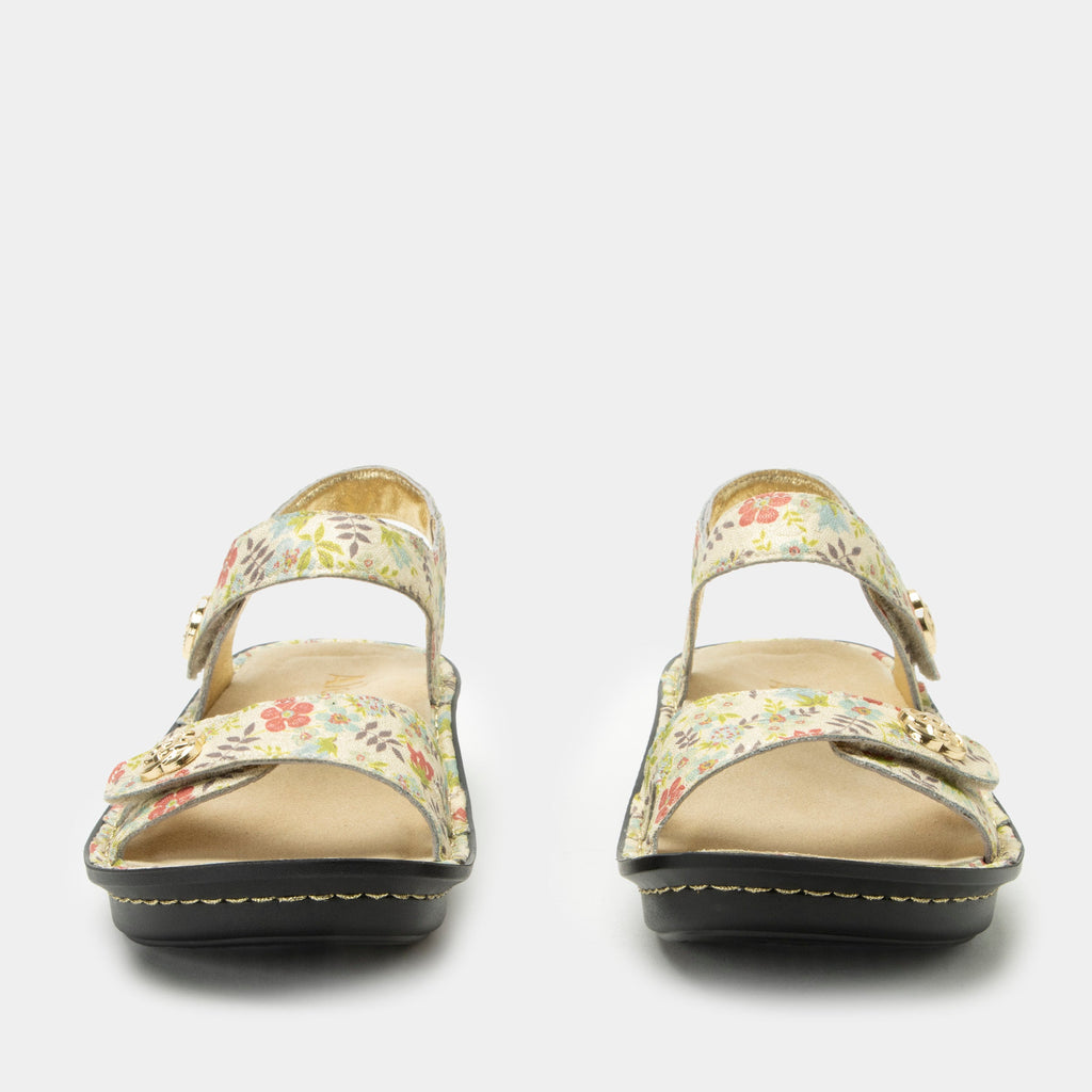 Vienna Good As Gold Sandal with two adjustable hook and loop closures | Gold sandal with a printed leather upper.