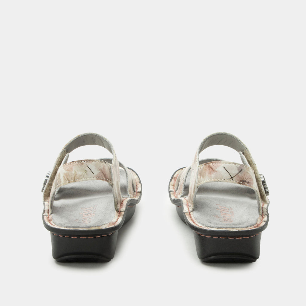 Vienna Soft As I Leaf You Sandal with two adjustable hook and loop closures | White sandal with a printed leather upper.