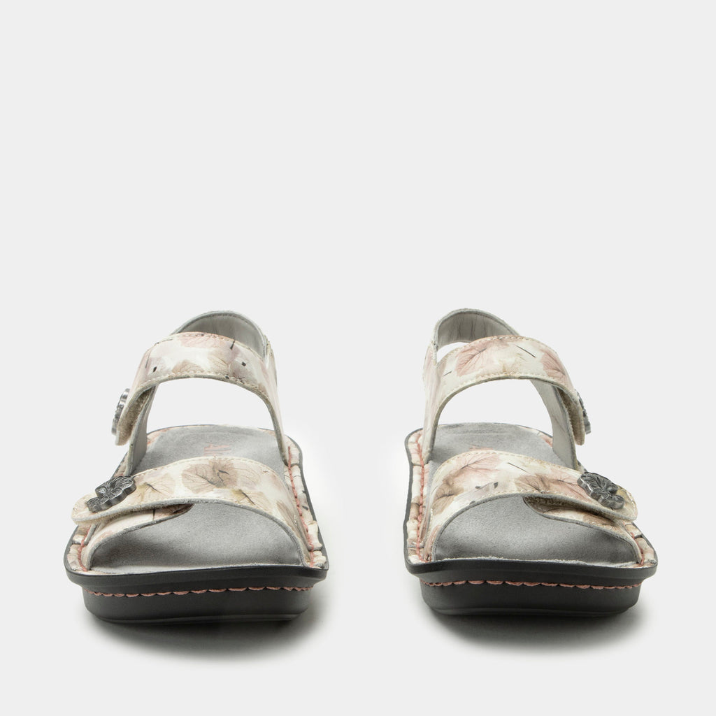 Vienna Soft As I Leaf You Sandal with two adjustable hook and loop closures | White sandal with a printed leather upper.