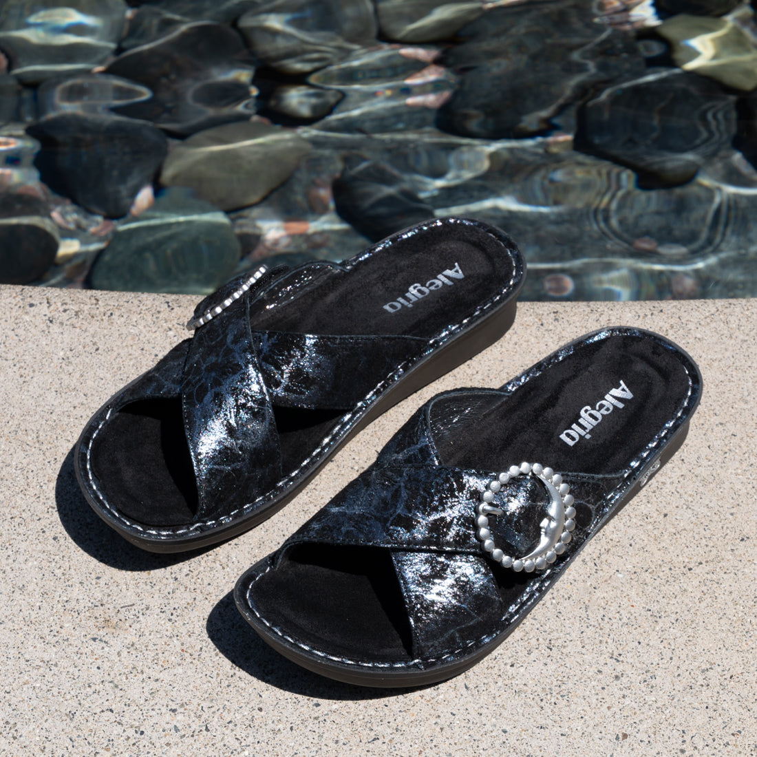 Vanya Moon Shadow Silver Sandal | Alegria Shoes