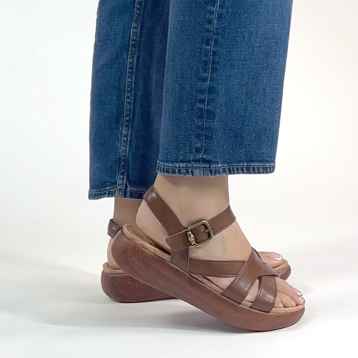 Bianca Walnut sandal| Brown leather sandal on a non-flexing rocker outsole.