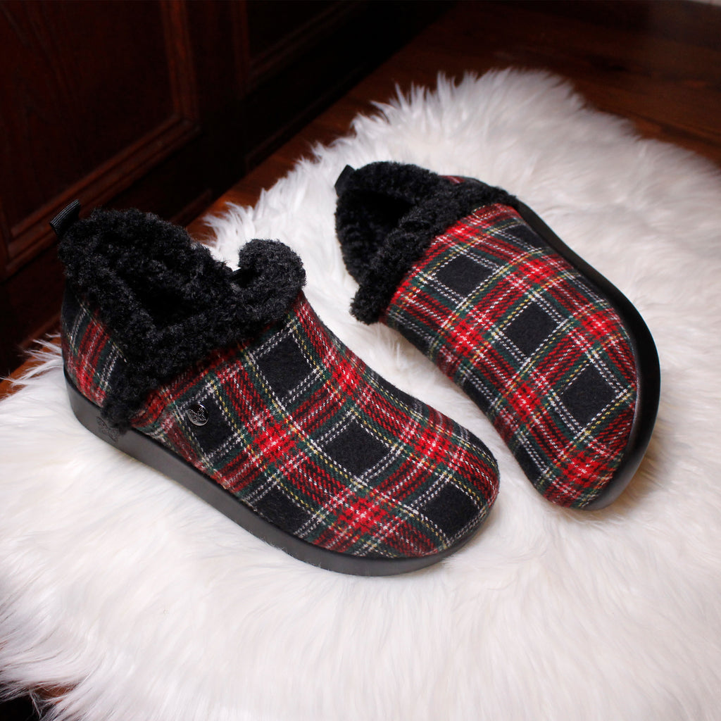 Cozee Plaidly Black slipper bootie lined with warm sherpa with cozy comfort outsole - COZ-7655_S1X
