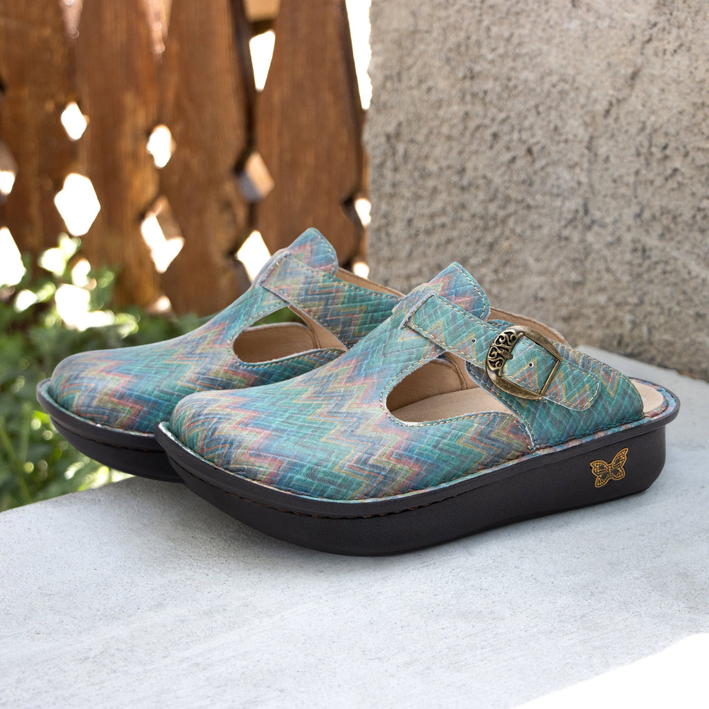 Classic Woven Wonder leather open back clog on classic rocker outsole - ALG-7519_S2