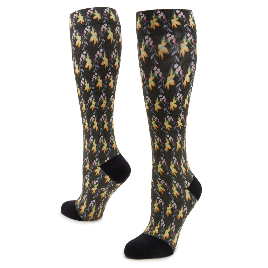 Compression Aloha Black Socks | Alegria Shoes