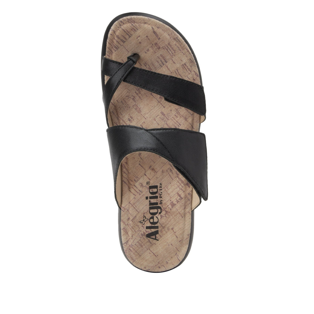 Beatrix Black slip on two strap sandal with flip-flop prong toe post and non-flexing sleek rocker bottom with built in arch support  - BEA-601_S5