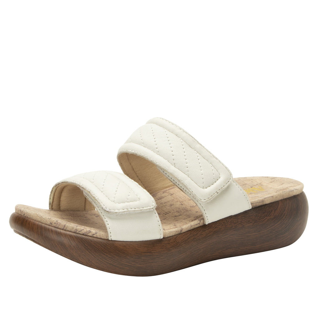 Brayah White adjustable sandal with non-flexing sleek rocker bottom with built in arch support  - BRA-7439_S1