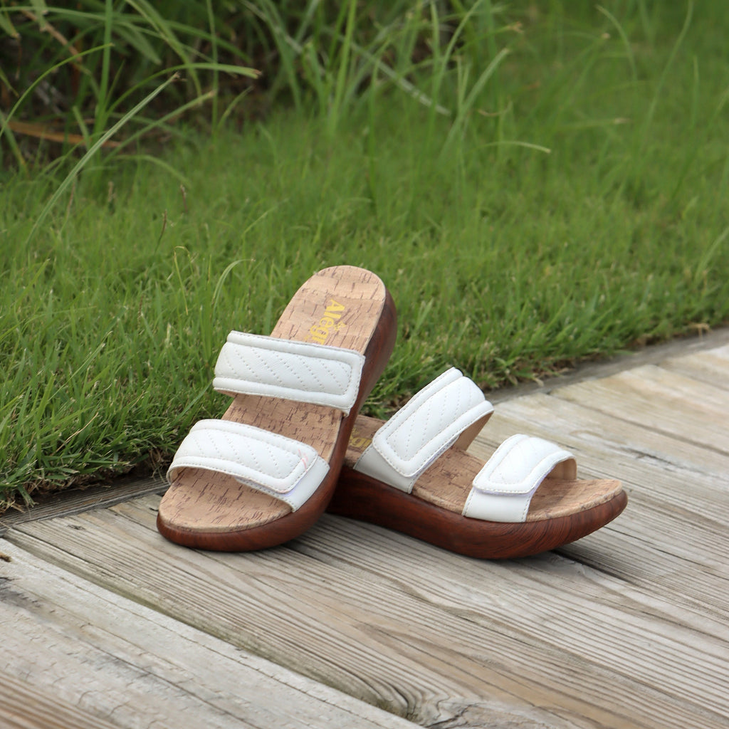 Brayah White adjustable sandal with non-flexing sleek rocker bottom with built in arch support  - BRA-7439_S2