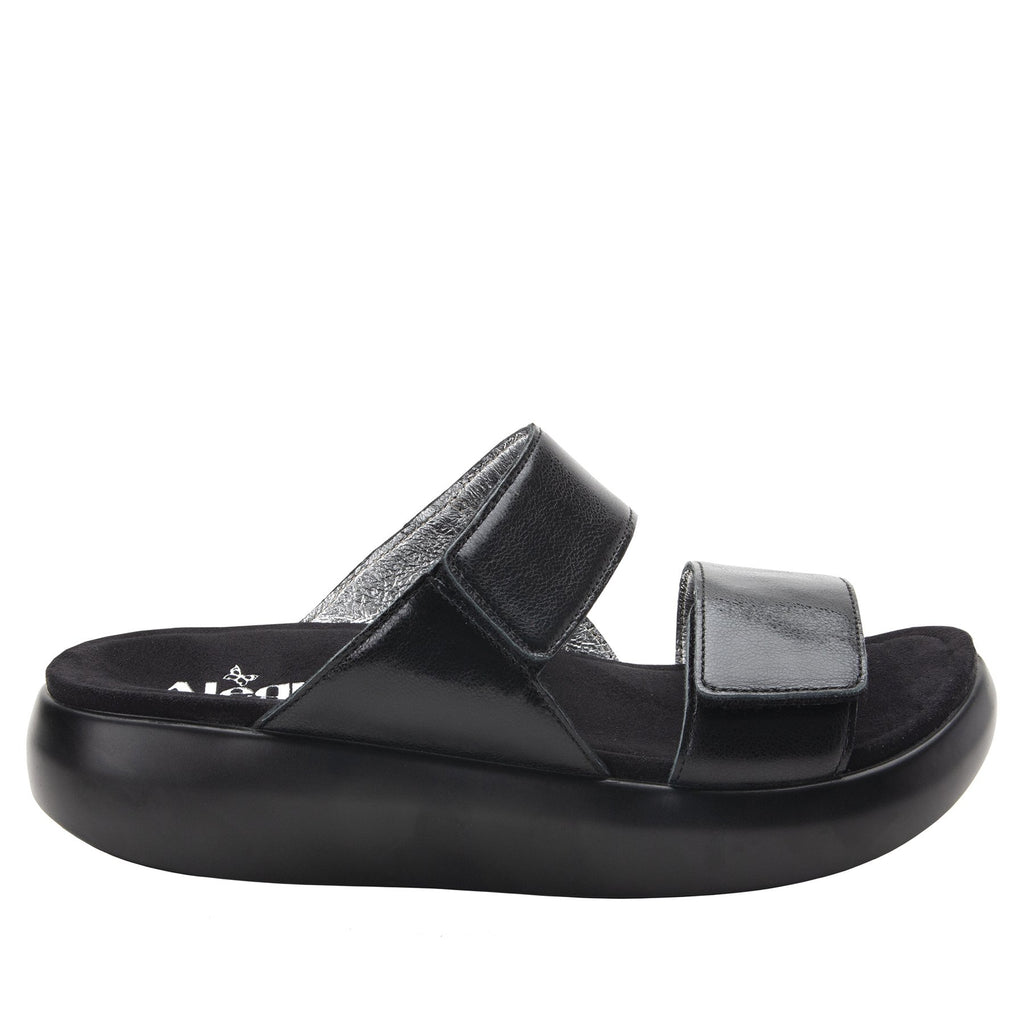 Bryce Black slip on two strap sandal with non-flexing sleek rocker bottom with built in arch support  - BRY-601_S2