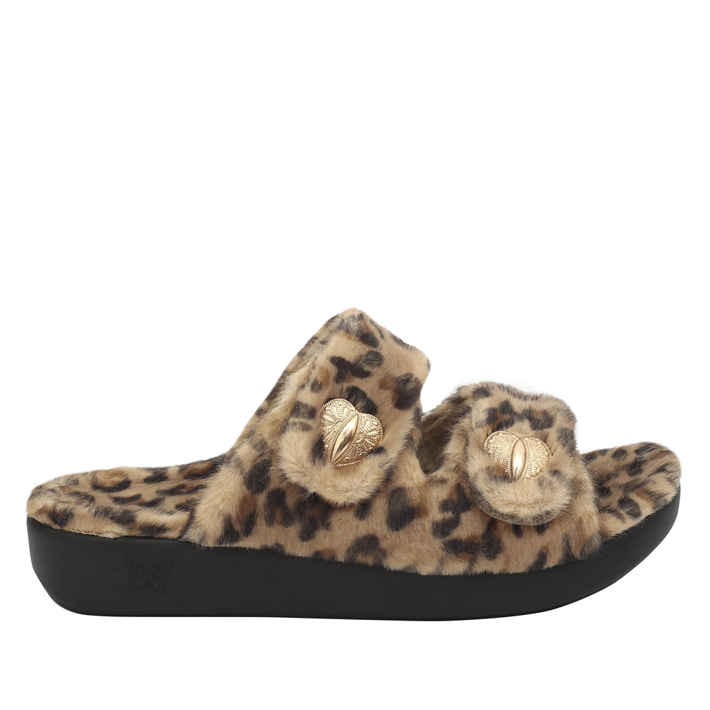 Chillery Leopard slipper sandal with adjustable hook-and-loop straps made in warm sherpa with cozy comfort outsole  - CHI-402_S3