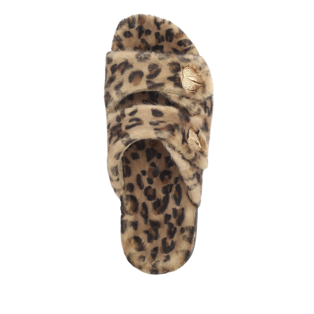 Chillery Leopard slipper sandal with adjustable hook-and-loop straps made in warm sherpa with cozy comfort outsole  - CHI-402_S5