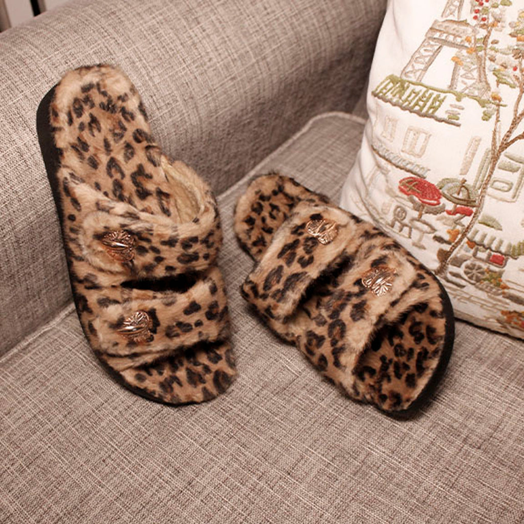 Chillery Leopard slipper sandal with adjustable hook-and-loop straps made in warm sherpa with cozy comfort outsole  - CHI-402_S2
