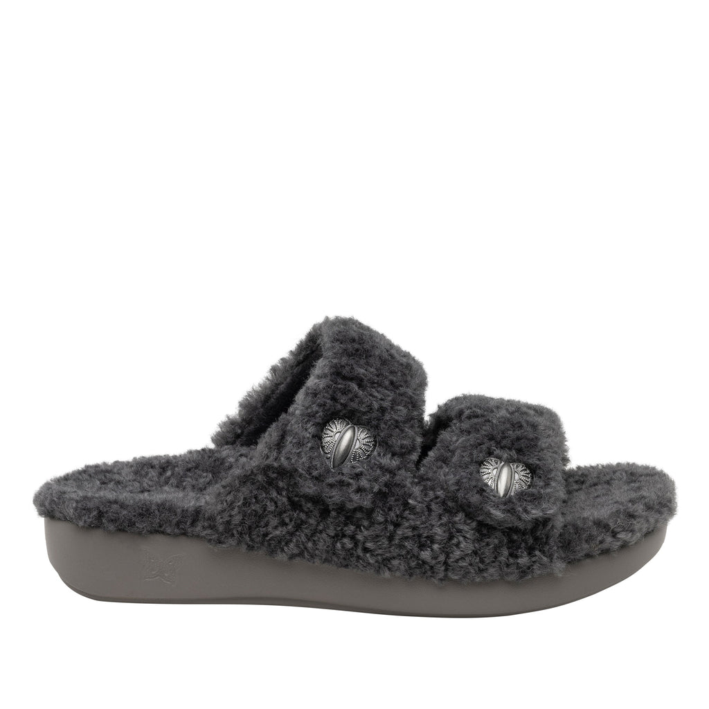 Chillery Graphite slipper sandal with adjustable hook-and-loop straps made in warm sherpa with cozy comfort outsole  - CHI-7561_S3