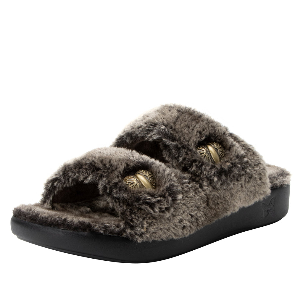 Chillery Bronze slipper sandal with adjustable hook-and-loop straps made in warm sherpa with cozy comfort outsole  - CHI-7627_S1