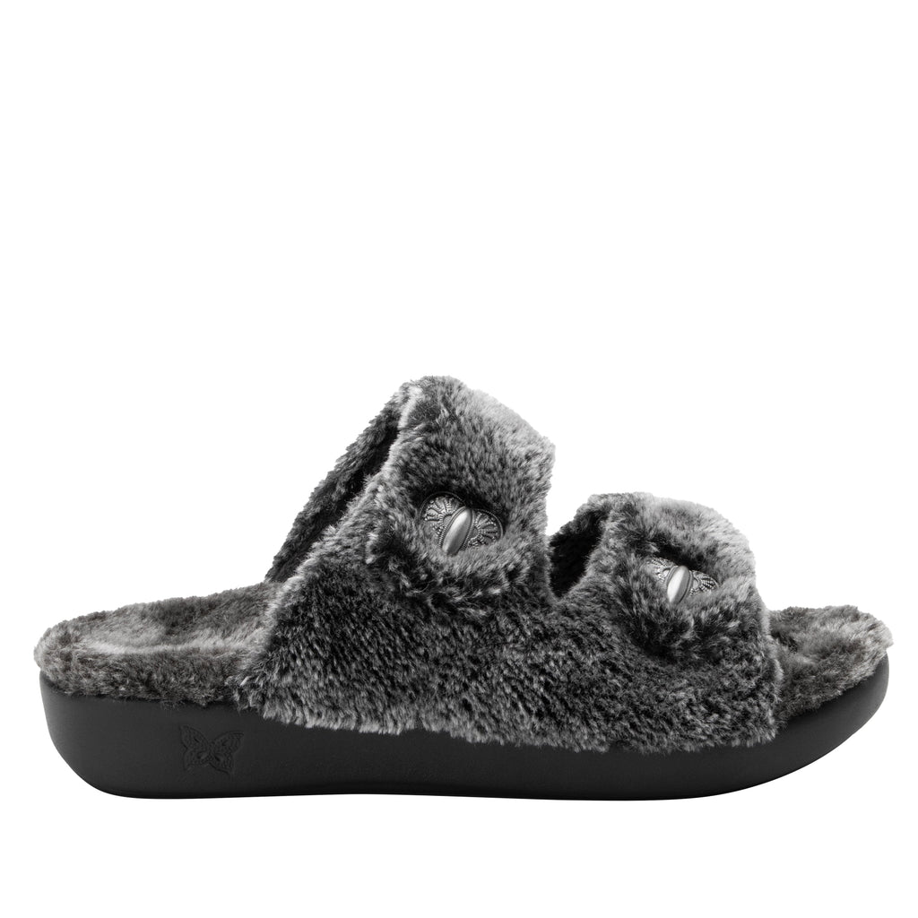 Chillery Pewter slipper sandal with adjustable hook-and-loop straps made in warm sherpa with cozy comfort outsole  - CHI-7628_S3