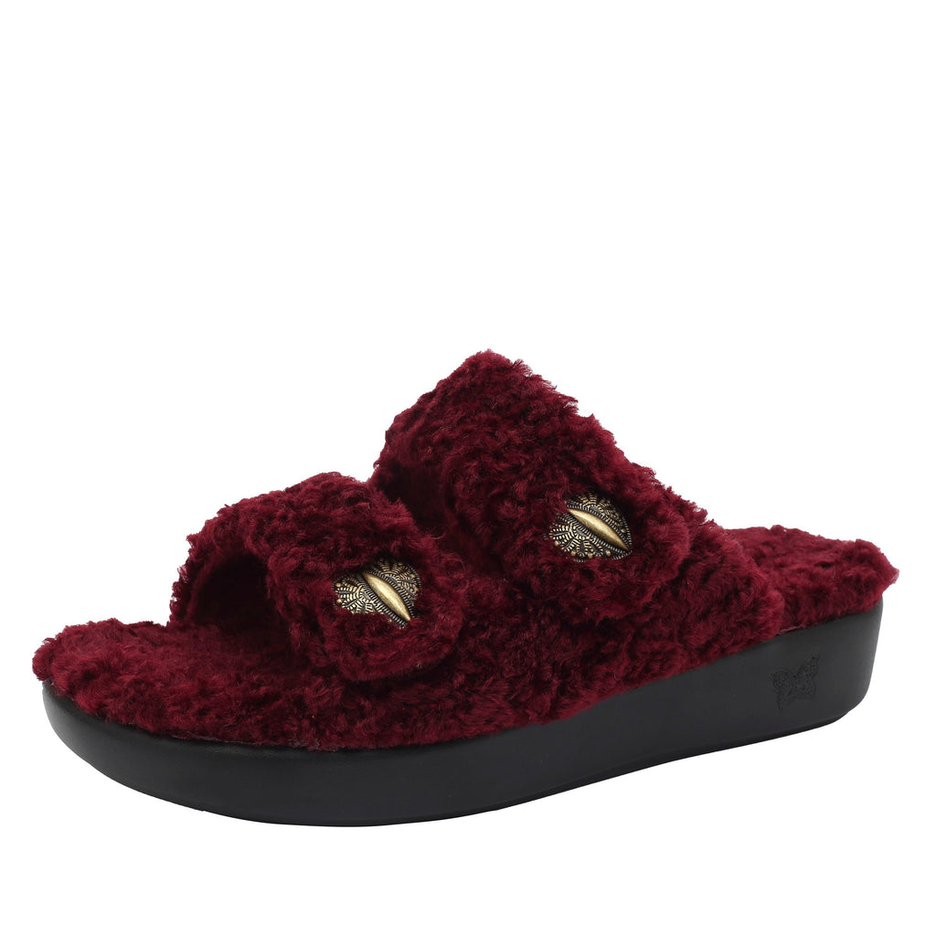 Chillery Garnet slipper sandal with adjustable hook-and-loop straps made in warm sherpa with cozy comfort outsole  - CHI-7648_S1
