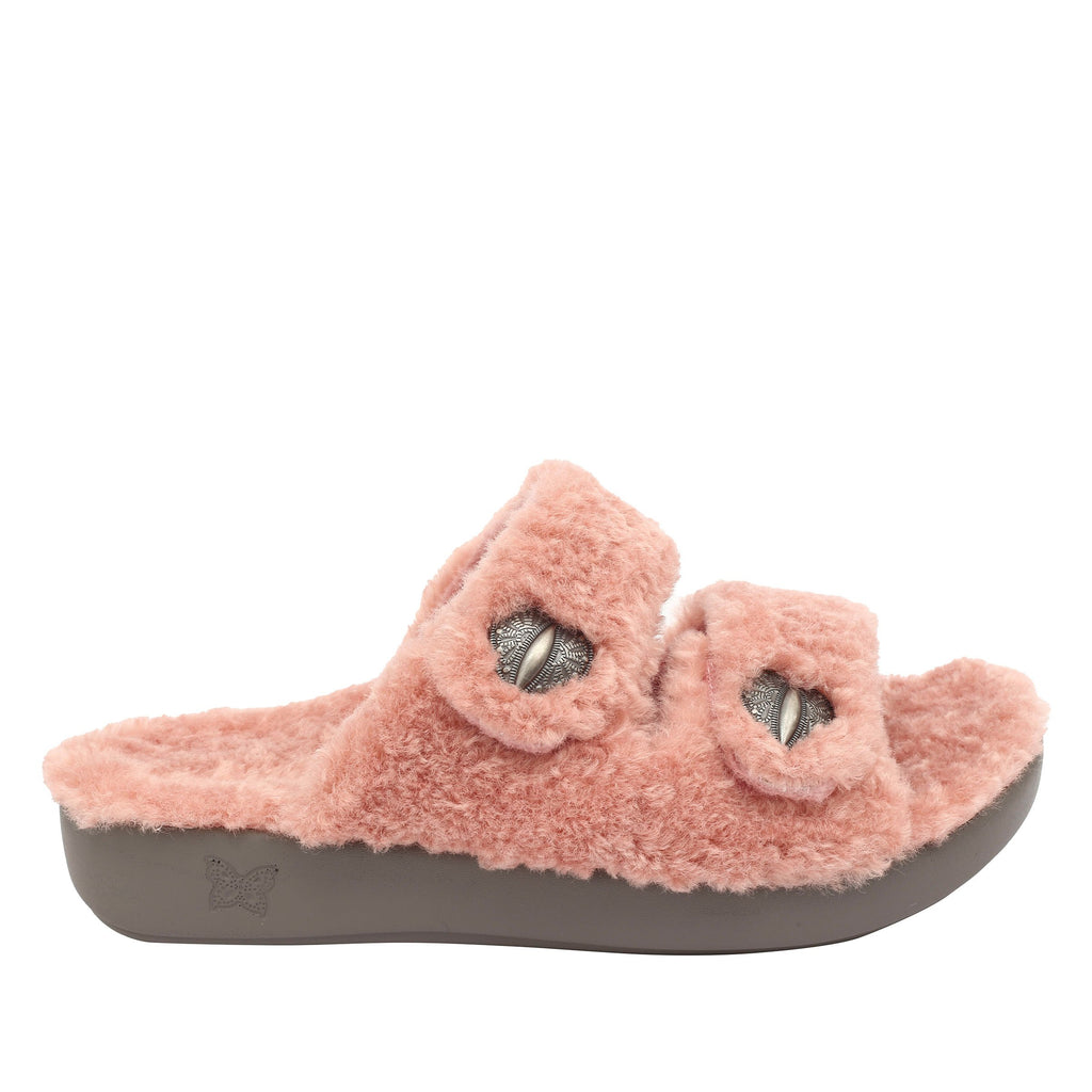 Chillery Rose Quartz slipper sandal with adjustable hook-and-loop straps made in warm sherpa with cozy comfort outsole  - CHI-7650_S3