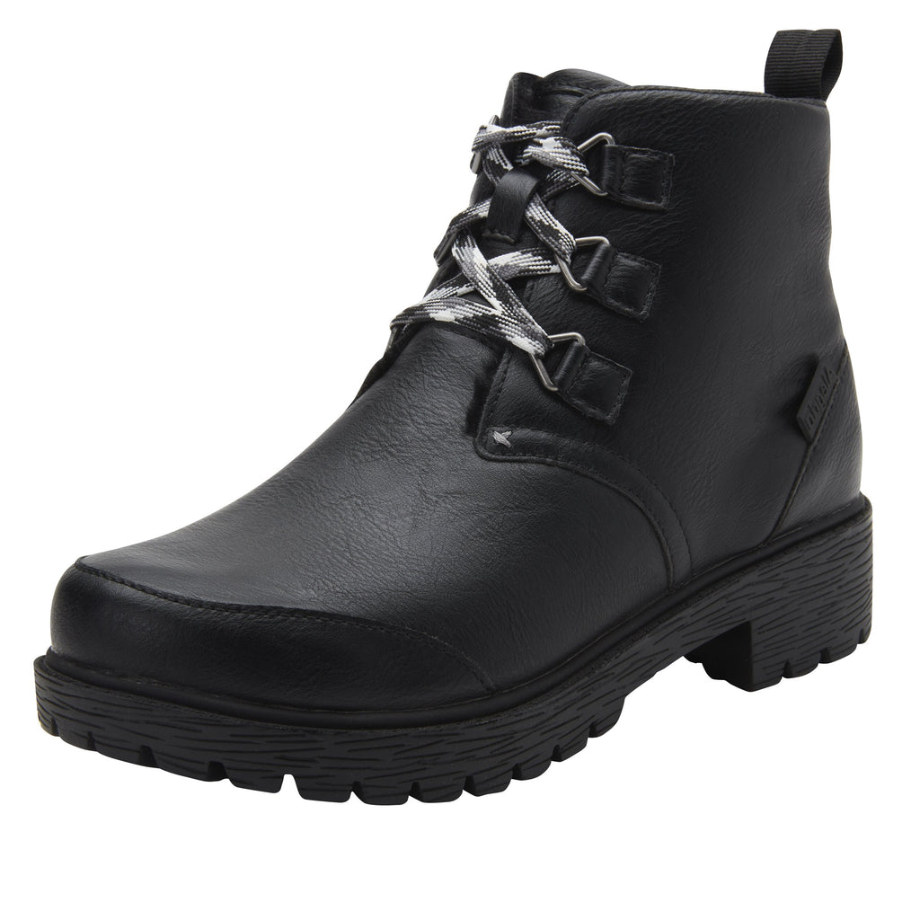 Cheri Smooth Black water-resistant boot with rugged lug inspired outsole- CHR-601_S1