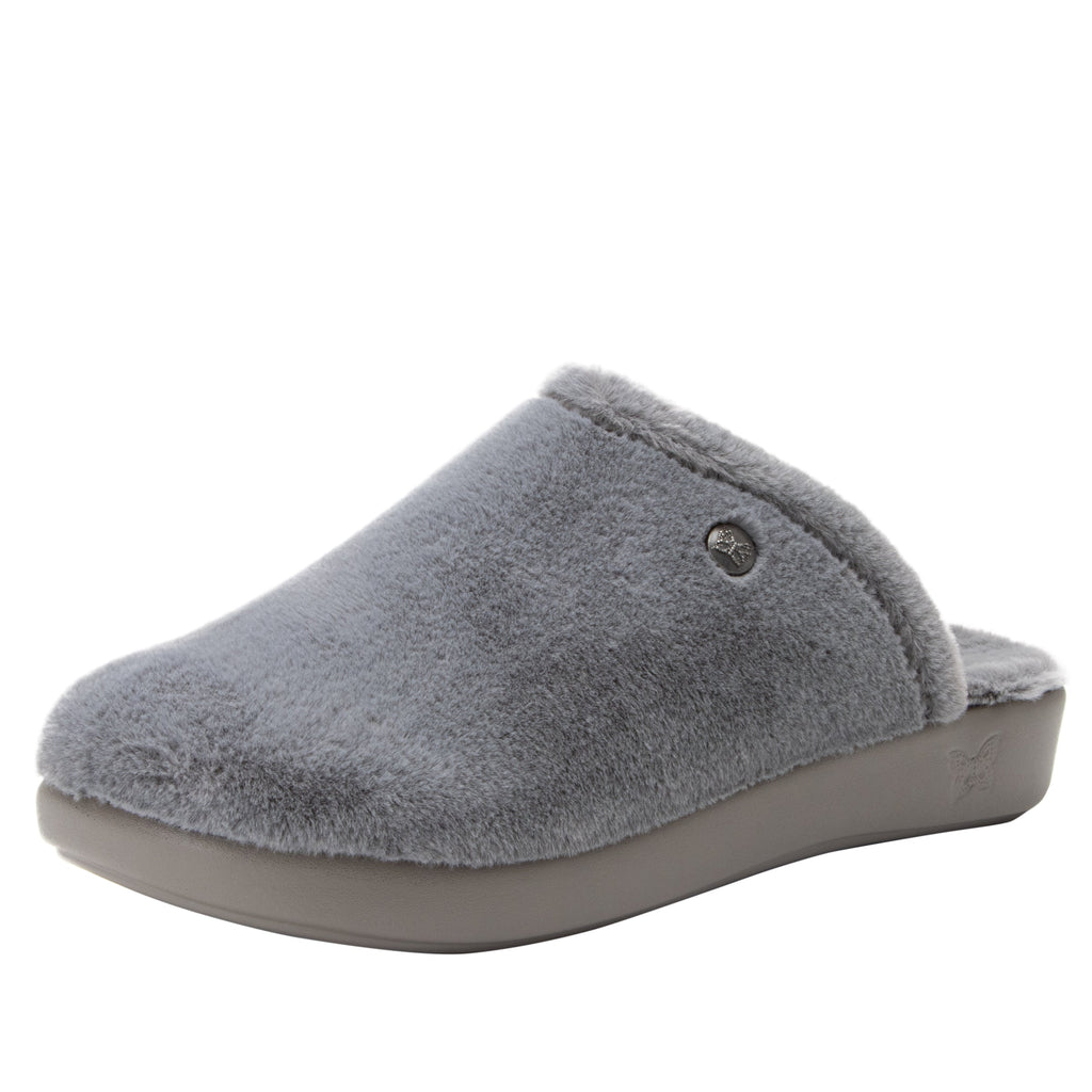Comfee Fuzzy Wuzzy Grey backless plush slipper with a cozy comfort outsole  - COM-7630_S1