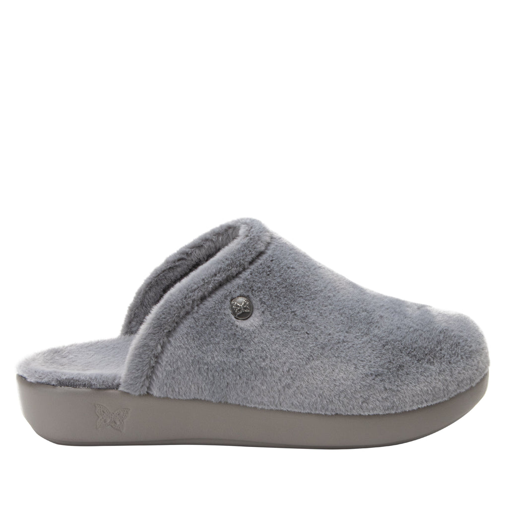 Comfee Fuzzy Wuzzy Grey backless plush slipper with a cozy comfort outsole  - COM-7630_S3