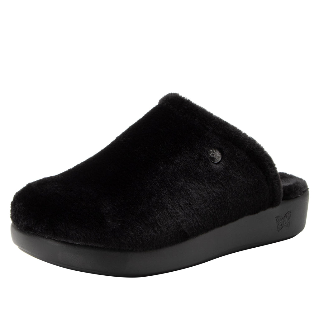 Comfee Fuzzy Wuzzy Black backless plush slipper with a cozy comfort outsole  - COM-7631_S1