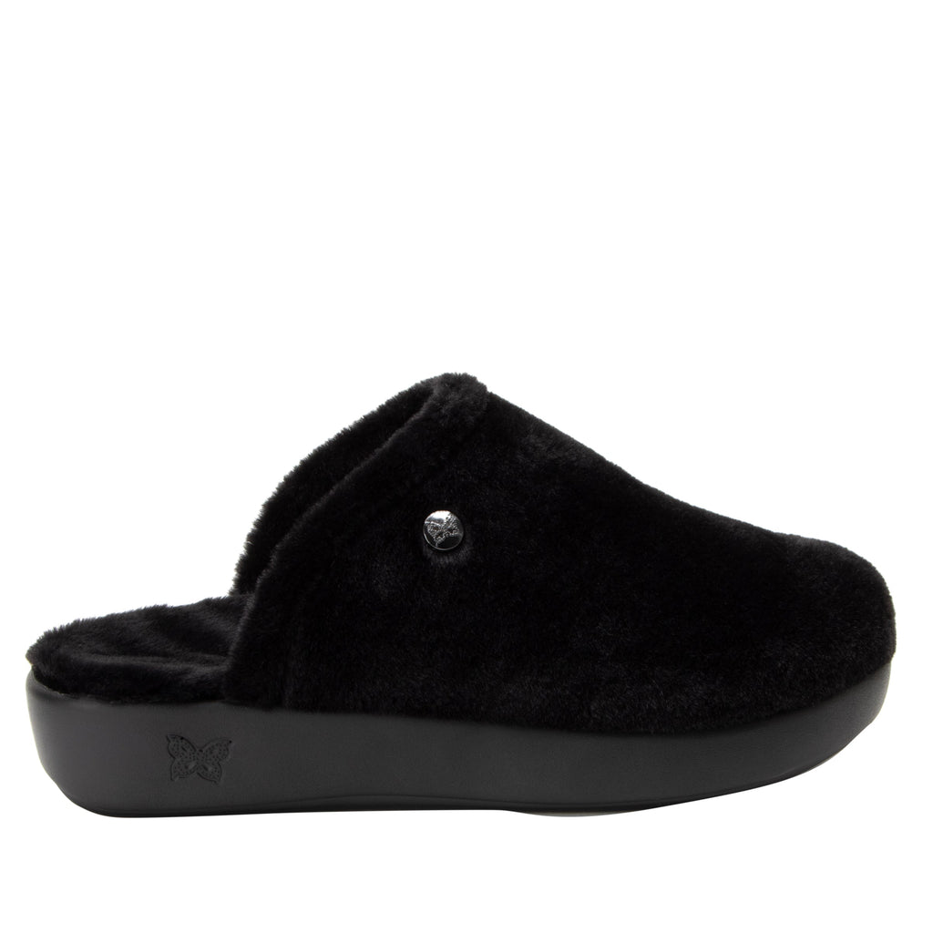 Comfee Fuzzy Wuzzy Black backless plush slipper with a cozy comfort outsole  - COM-7631_S3