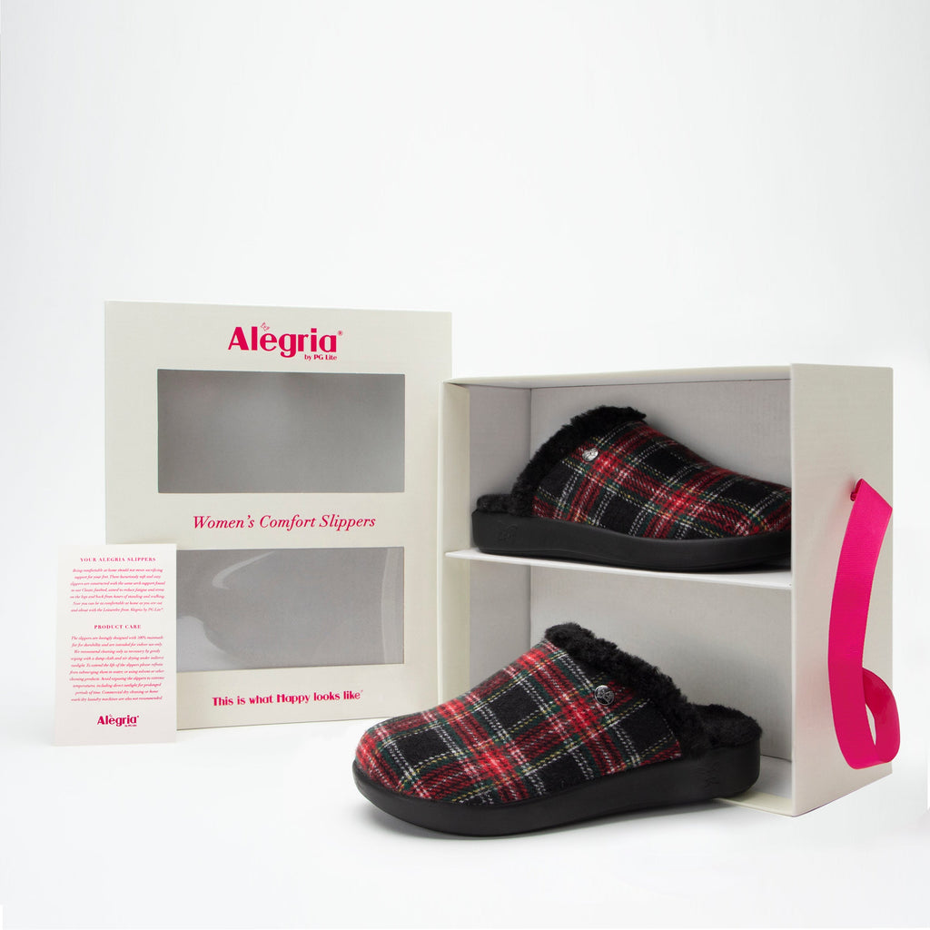 Comfee Plaidly Black backless slipper lined with warm sherpa with cozy comfort outsole  - COM-7655_S7