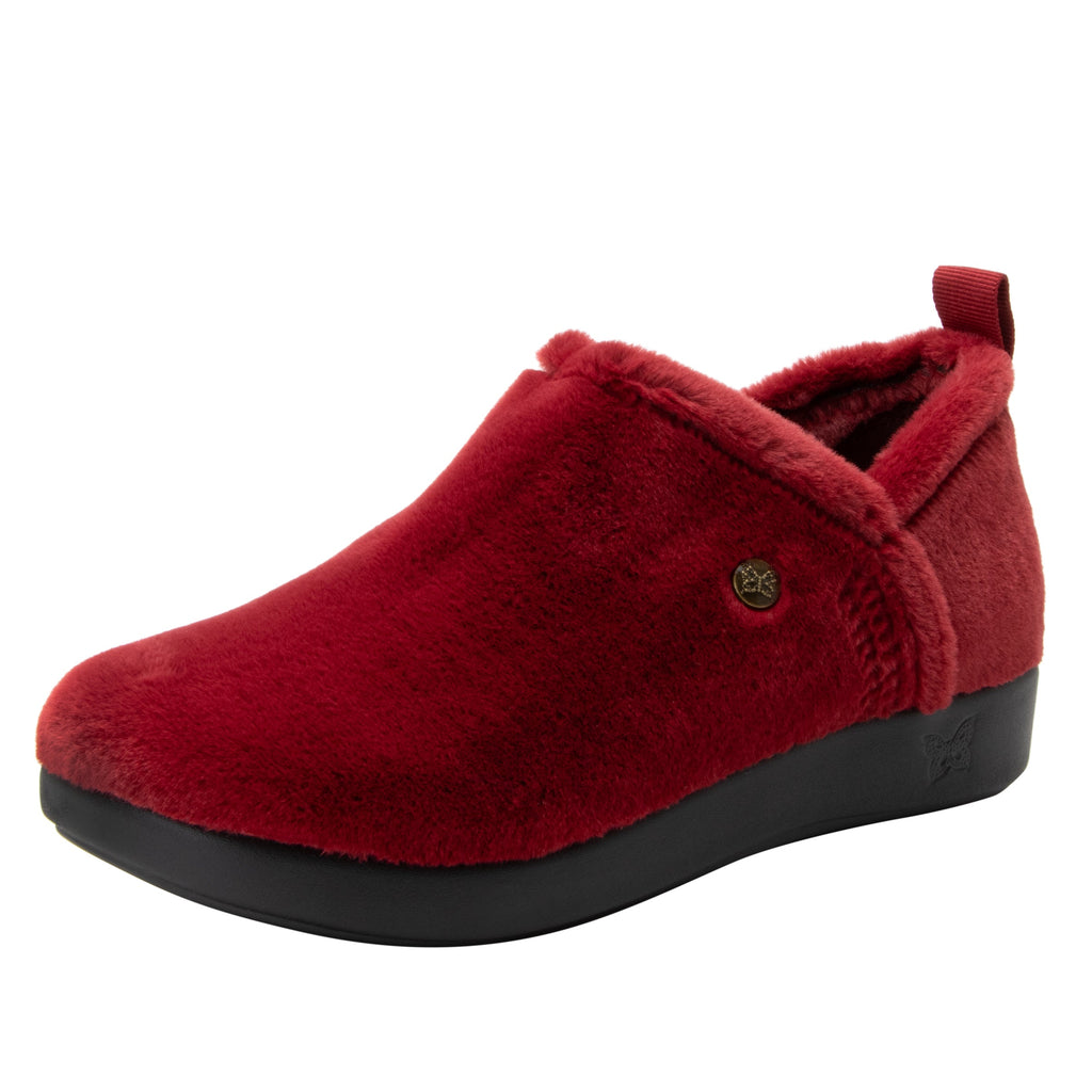 Cozee Fuzzy Wuzzy Wine slipper bootie with warm lining on a cozy comfort outsole  - COZ-7629_S1