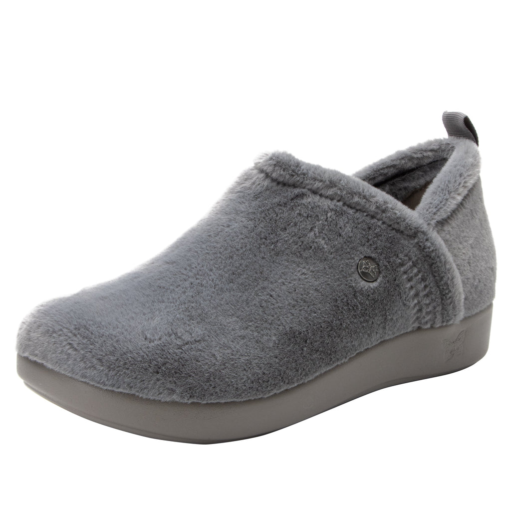 Cozee Fuzzy Wuzzy Grey slipper bootie with warm lining on a cozy comfort outsole  - COZ-7630_S1